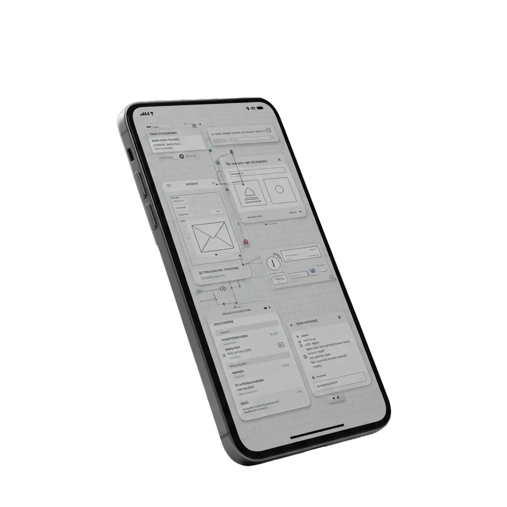 Ein iPhone mit einem Layout-Entwurf auf dem Display symbolisiert Appentwicklung